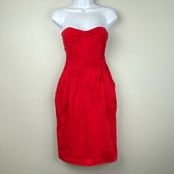 Alexander McQueen Red Floral Brocade Strapless Corset Mini Dress Size 38 US2 - Picture 1 of 7